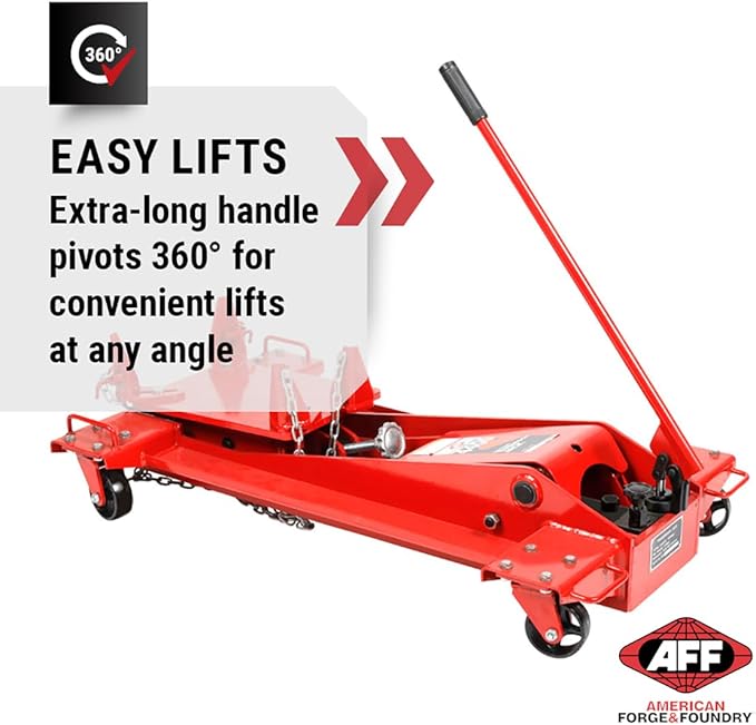 AFF Low Profile Manual Hydraulic Transmission Jack - Heavy Duty Steel Body, Adjustable Saddle with Safety Chain & 360 Handle - For Transmissions, Transfer Cases & Differentials (Multiple Capacities)