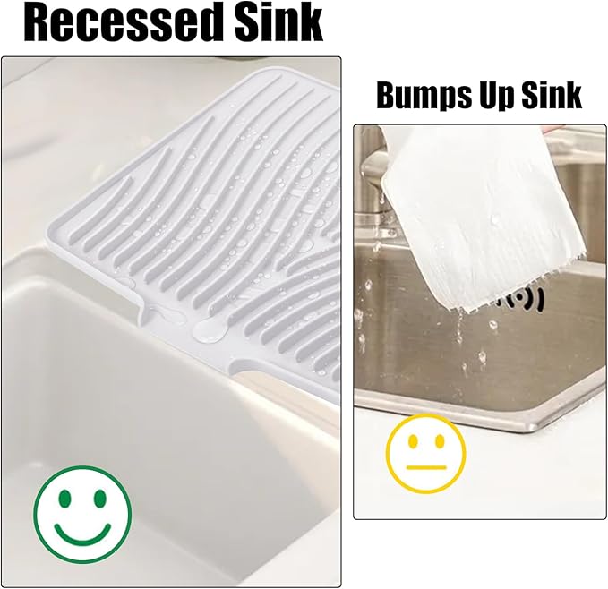 Silicone Dish Drying Mat for Kitchen Counter, Dish Drying Pad, Non-Slip Drain Pad with Built-in Drain, Heat Resistant Stone Drying Mat(Ivory-L 15.8" x 13")