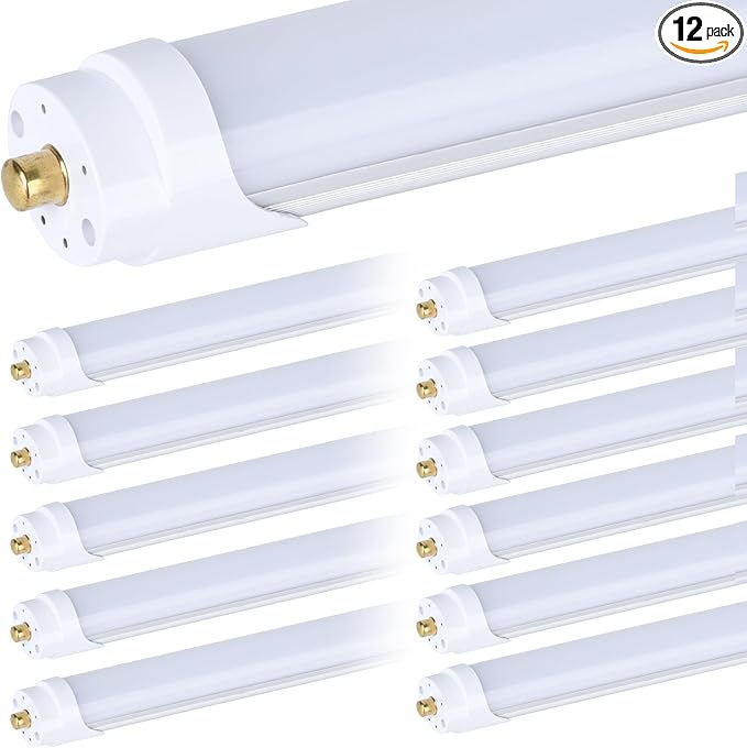 12-Pack, 8 Foot LED Bulbs, 100W 15000lm 6000K Cold White, Super Bright, T8 T10 T12 LED Tube Lights, FA8 Single Pin LED Lights, Frosted Cover, 8 Foot LED Bulbs to Replace Fluorescent Light Bulbs