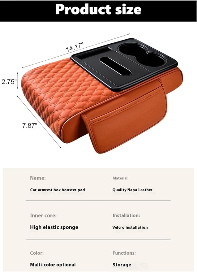Center Console Cover Organizer, 5-In-1 Arm Rest Cover for Car with Cup Holder & Storage Pocket & Tissue Holder, Armrest Cover Cushion Pad, Water Ripples, Brown