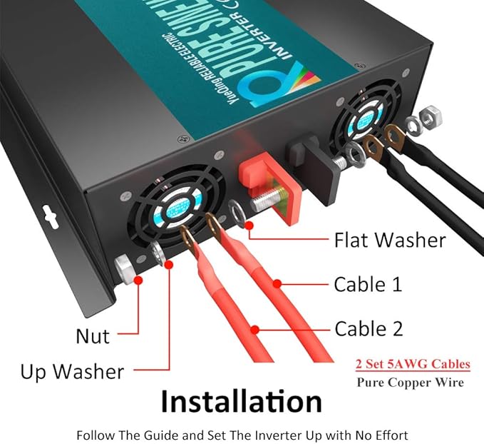WZRELB 5000W High Efficiency Solar Power Inverter Off Grid 12V DC Voltage Converter Pure Sine Wave Dual 120V AC Outlets