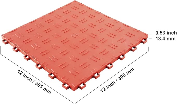 VEVOR Interlocking Garage Floor Covering Tiles, 50 Pack, 12 x 12 x 0.53 inch, Double-Sided Texture, Non-Slip, Red