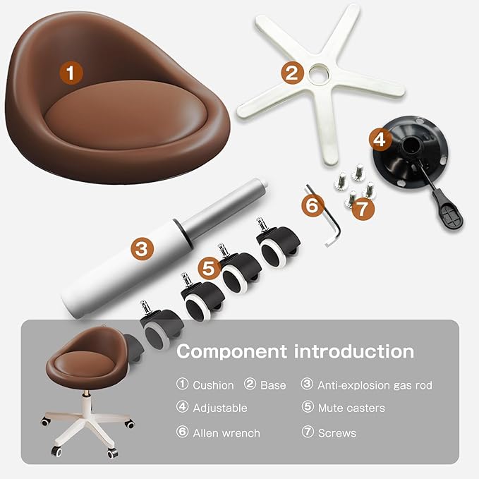 Rolling Stool Set of 4 Rolling Hydraulic Salon Stool with Low Backrest - Adjustable Swivel Chair for SPA, Shop, Salon, Massage, or Medical Office Brown