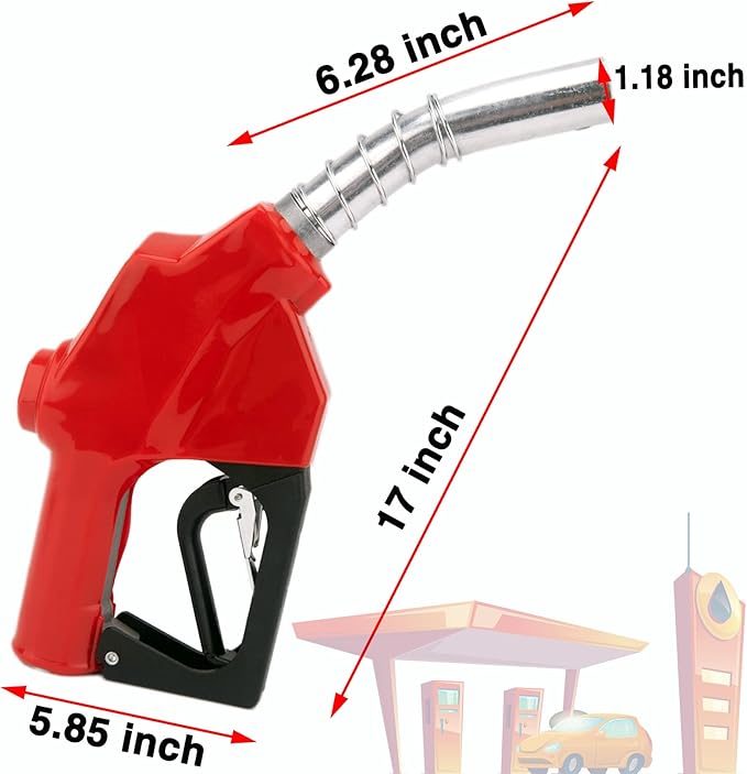 1-3/16"Automatic Fuel Nozzle, Car Fuel Filling Nozzle,Auto Shut-Off Fuel Nozzle, High Flow Automatic Fuel Nozzle, Suitable for Filling Diesel,Kerosene and Various Gasoline(inlet 1”NPT,32GPM) Red
