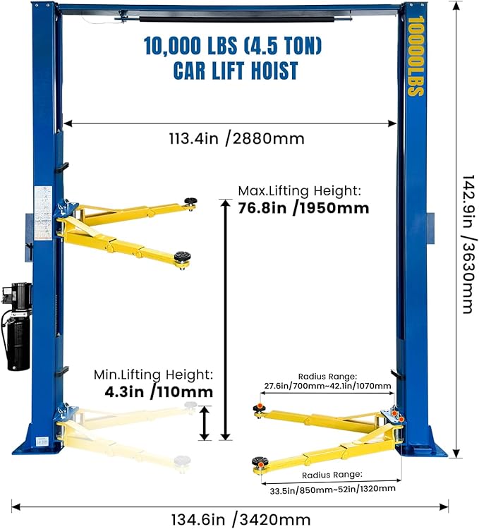 110V Two Post Car Lift 10,000 LBS Overhead Heavy Duty 2 Posts Auto Hoist Truck Lift for Garage
