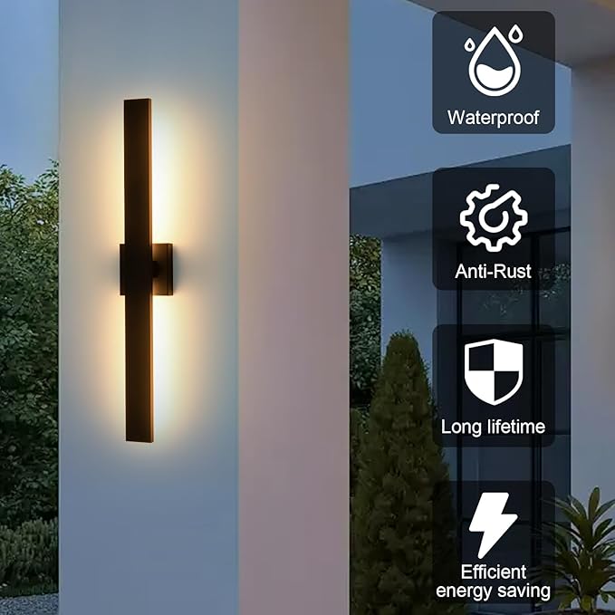 Black Modern LED Outdoor Wall Sconce 31.5" Long Outdoor Wall Lights Exterior Lighting Fixtures for House Porch Patio Garage Front Door, Easily Install Anywhere