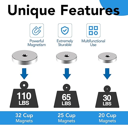 LOVIMAG Strong Rare Earth Magnets, 3 Sizes - Neodymium Cup Magnets with Countersunk Hole and Screw for Tool Organizer, Fridge, Cabinet - Pack of 12