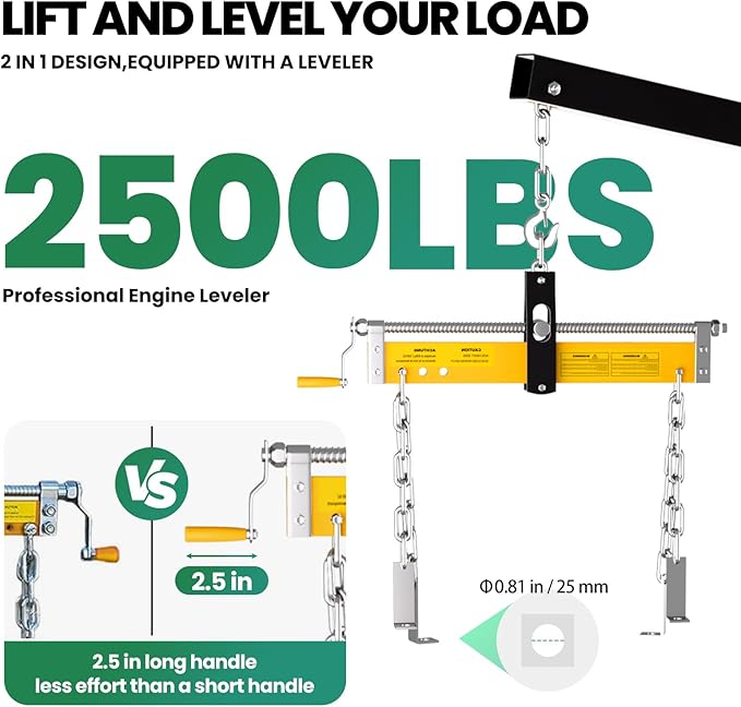 3 Ton Engine Hoist, Folding Hydraulic Cherry Picker Engine Lift, 6500LBS Alloy Steel Engine Crane with Lever, 6 Swivel Wheels and Engine Leveler, Garage Auto Repair Tools (2Ton Yellow)