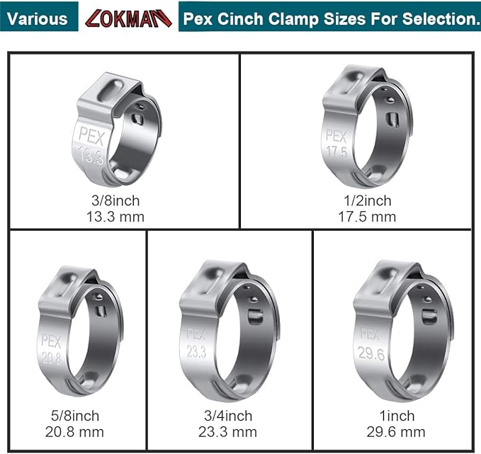 LOKMAN 50 Pack 1 Inch PEX Cinch Clamps, Stainless Steel Cinch Crimp Rings Pinch Clamps for PEX Tubing Pipe Fitting Connections (1 Inch)