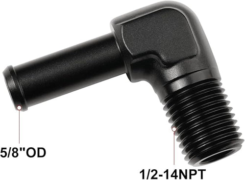 1/2 NPT Male to 5/8" Hose Barb Fitting Adapter 90 Degree Elbow Aluminum Black