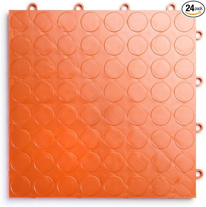 Big Floors RaceDeck CircleTrac, Interlocking Non-Slip Garage Flooring Tile, Durable, Modular, Heavy-Duty Copolymer, Easy Install (Orange, 24 Pack of 12 x 12" Tiles)
