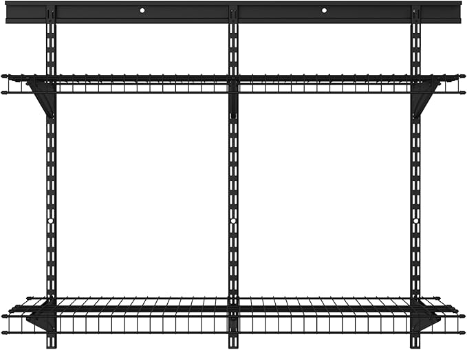 ClosetMaid MaxLoad Heavy Duty Wall Shelf Kit for Garage, 2 Shelves, Adjustable ShelfTrack Wire Shelving, Black Finish
