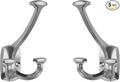 Large Wall Double-Sided Hook 5 Pack Brushed Satin Nickel Hook Decorative Heavy Duty Solid Large Coat Hooks for Towel Hanging Coats Robe Towel Bags Door Back 2 Prong Hooks