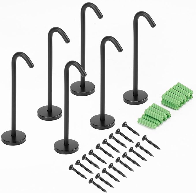NearMoon Coat Hooks, Wall Hooks for Hanging Hat Hurse Robe, 304 Stainless Steel Heavy Duty Towel Hangers for Bathroom Livingroom Kitchen-Ceiling Hook, 6 Pack (6 Inch, Matte Black)