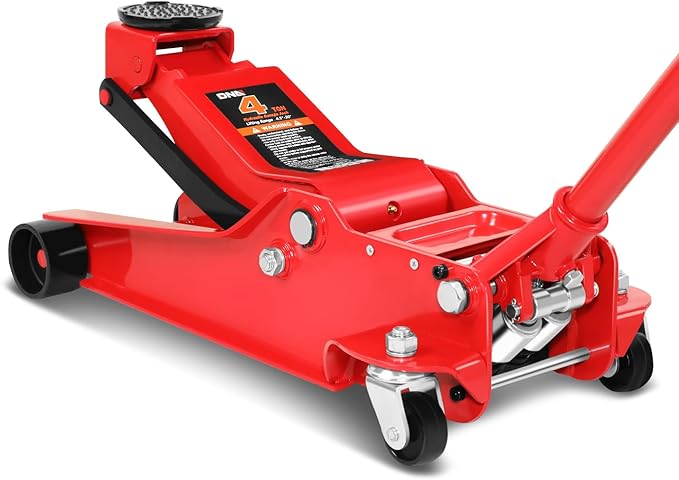 DNA MOTORING Low Profile Hydraulic Trolley Service/Floor Jack, 4 Ton (8000 lbs) Capacity, Lifting Range 4.5"-20",Red,TOOLS-00307