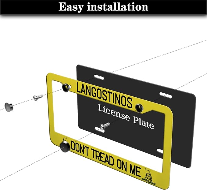 License Plate Cover Yellow Black License Plate Frames Langostinos Don’t Tread on Me Universal Aluminum Car Accessory 2 Pack with Screw Covers Set