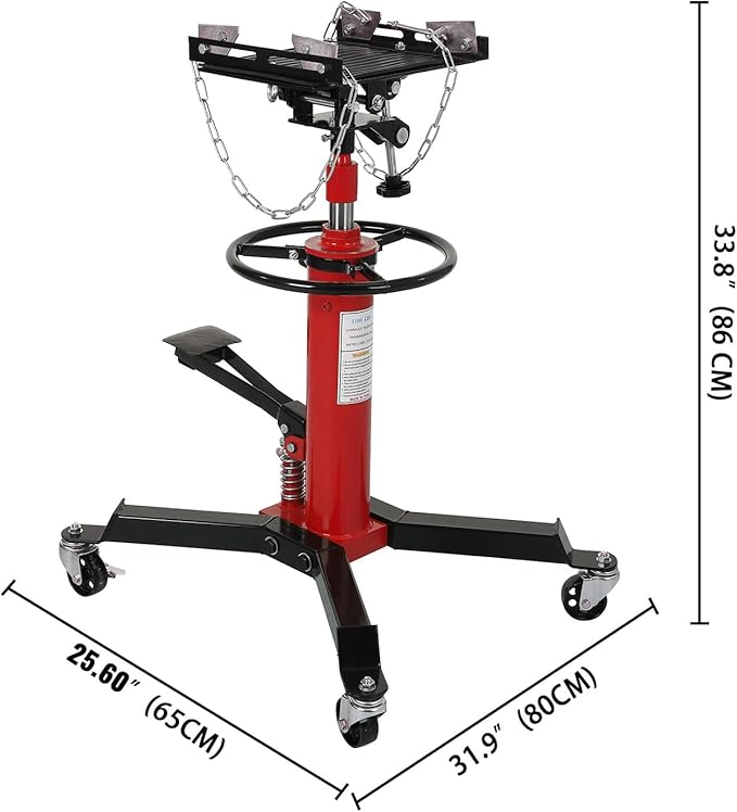 Hydraulic Transmission Jack 1100 Lbs (1/2 Ton) Capacity 33.8"-72.8" Lifting Height 2 Stage Hydraulic Telescoping Jack, Trans Jack Stand Heavy Duty with Foot Pedal and 360° Swivel Wheel, Red