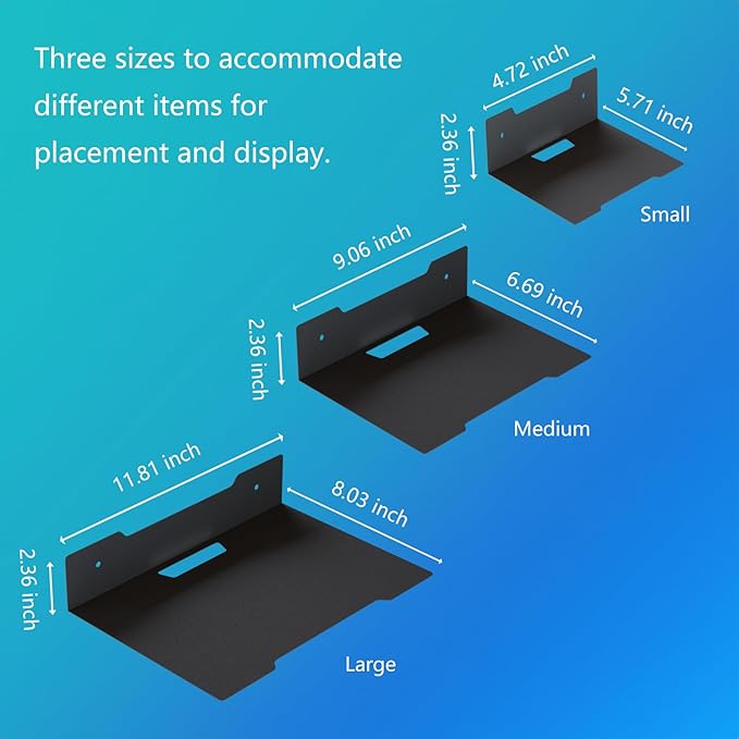 Floating Metal Wall Mount Shelf,Shelf for Projector,TV Cable Box,Router,Speaker,Sound Bar,Camera,Gaming,Decor Display (1, Medium)