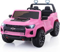 Joywhale 24V Ride on Truck 4WD Kids Electric Vehicle Licensed Chevorlet Ride on car with 7AH Big Battery, 320W Powerful Motors, 2 Seats, Music, 4 Wheel Suspension, 2 Speeds, LED Lights, Rose Red