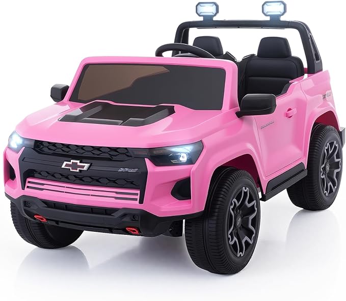 Joywhale 24V Ride on Truck 4WD Kids Electric Vehicle Licensed Chevorlet Ride on car with 7AH Big Battery, 320W Powerful Motors, 2 Seats, Music, 4 Wheel Suspension, 2 Speeds, LED Lights, Rose Red