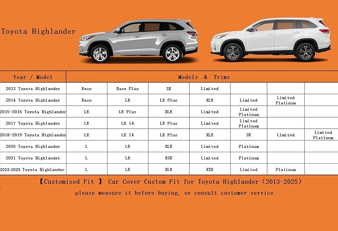 Kayme 6 Layers SUV Car Cover Custom Fit for Toyota Highlander (2007-2025) Waterproof All Weather for Automobiles, Outdoor Full Cover Rain Sun UV Protection.Silver