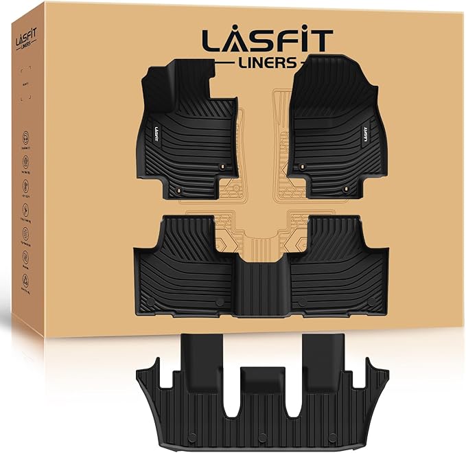 LASFIT Floor Mats for Toyota Grand Highlander 2024-2025 (Include Hybrid) & for Lexus TX350 2024, Custom Fit TPE All Weather Floor Liners 1st & 2nd & 3rd Row Car Mats Accessories, Black