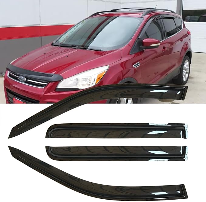 4pcs Original Shatterproof Rainproof Outside Mount Style Sun Rain Guards Durable Side Window Wind Deflectors Dark Smoke Vent Window Visors Compatible with Ford 2013-2019 Escape 94383