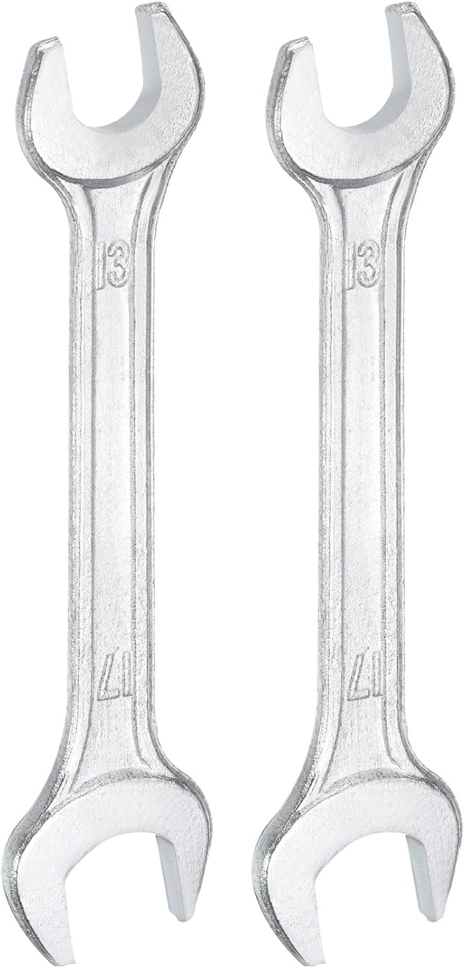 HARFINGTON 2pcs Double Open End Wrench 13mm x 17mm Metric 15 Degree Offset Angle Small Flat Head Wrench Galvanizing Open Ended Spanner for Automotive Repair Furniture Assembly