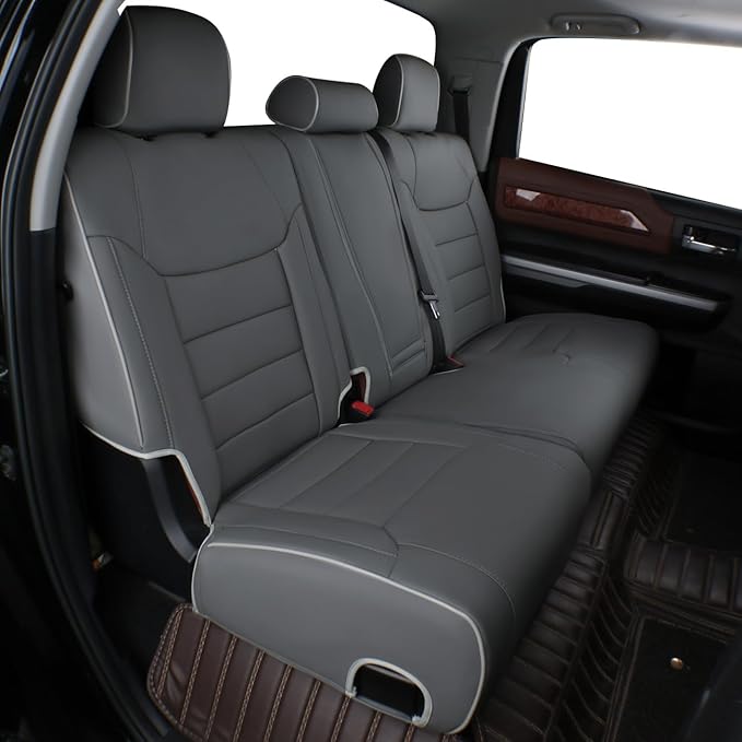 EKR Custom Fit Tacoma Car Seat Covers for Select Toyota Tacoma 2016 2017 2018 2019 2020 2021 2022 2023 Access Cab -Full Set,Leather(Gray)