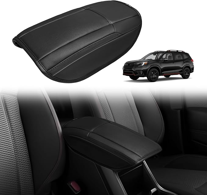Muslogy Center Console Armrest Cover Compatible with Subaru Forester 2019-2024 Comfort Armrest Pad Arm Rest Cushion Vegan Leather Protector Regular Thick