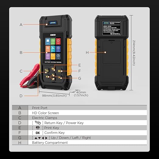 AUTOOL Car Battery Tester 12V 24V Automotive Battery Load Tester 30-2000 CCA, Battery Tester with Printer, Support Lithium Battery, Cranking & Charging & Leakage Test, Data Review Protection