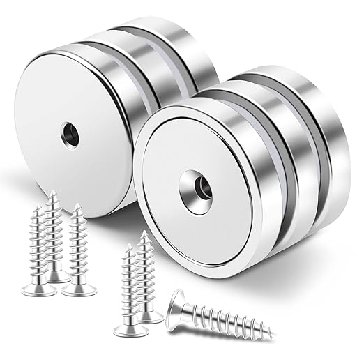 MIKEDE Strong Magnets with Hole, 100LB+ Heavy Duty Neodymium Cup Magnets with Stainless Screw for Wall Mounting, Rare Earth Magnet Round Base Cup Magnet, 1.26" D x 0.2" H, Pack of 6