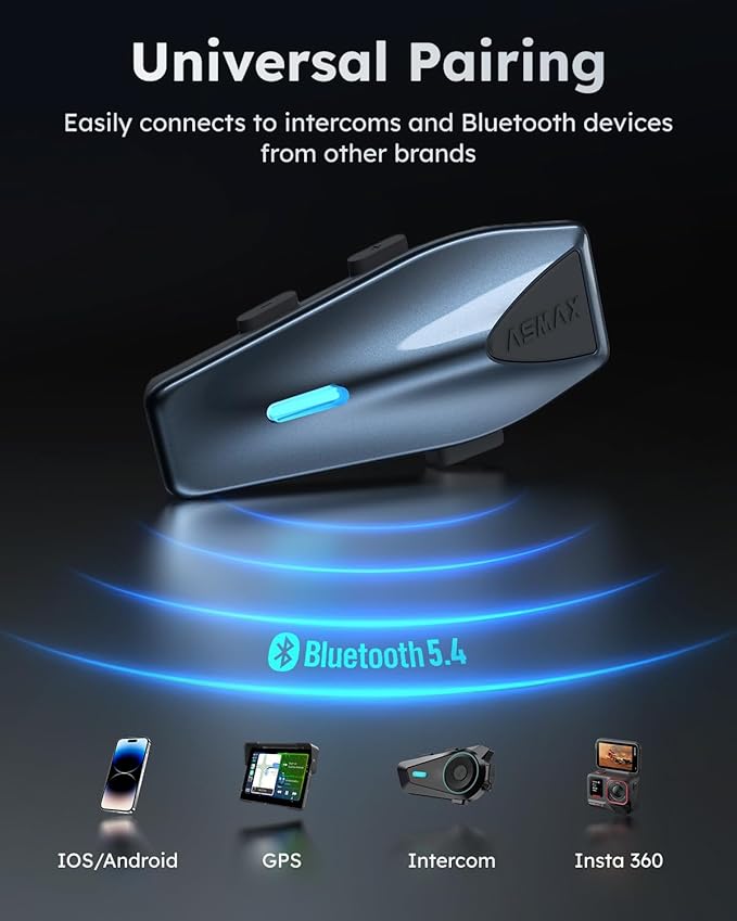 S1 Motorcycle Bluetooth Headset with 3 Intercom Modes, 8-Rider Mesh Communication, AI Voice, FM Radio, Auto Volume, Waterproof, Fast Charging for Helmet/ATV/UTV/Snowmobile(Blue)