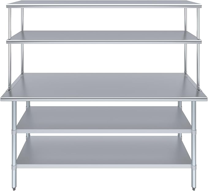 AmGood Stainless Steel Work Table with 2 Shelves | NSF (24" x 72" Table with 2 Shelves + 18" Overshelf)