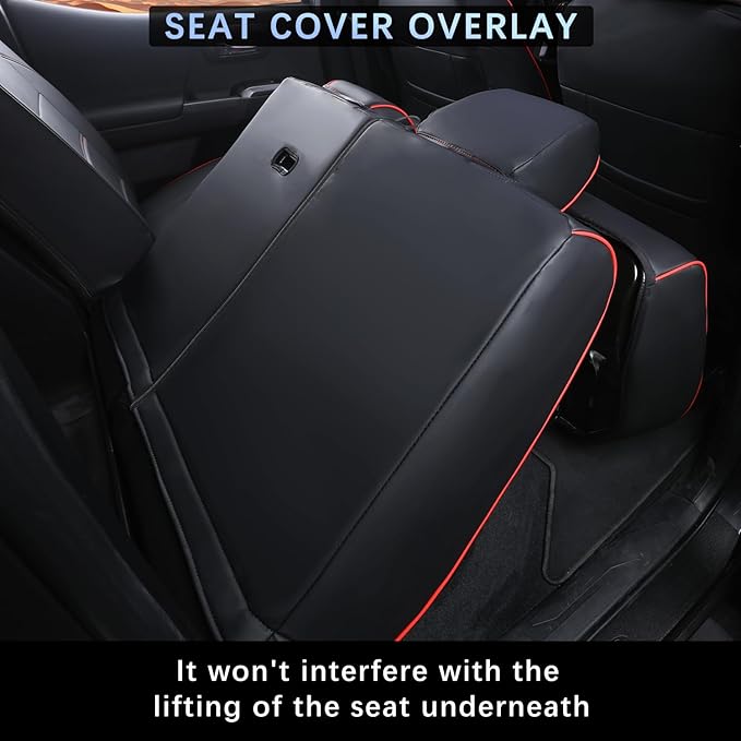 Car Seat Covers Full Set for Toyota Tacoma Double & Crew Cab 2023 2022 2021 2020 2019 2018 2017 2016 Tacoma Interior Accessories Premium Faux Leather Breathable Waterproof (Black+Red Line)