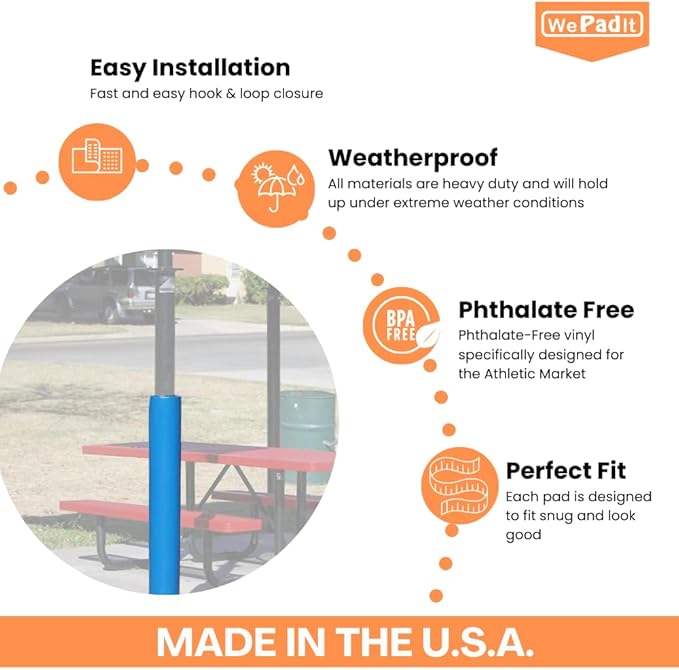 Safety Pole Pad, 4 FT Tall, 1” Thick Foam, Weatherproof, UV-Resistant, Hook/Loop Closure, Pickleball Pole Pad