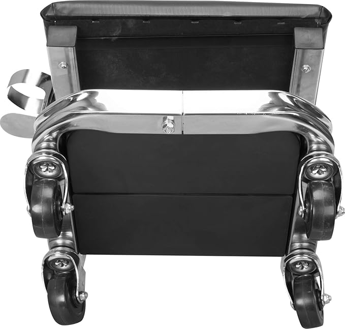 Torin AR7451B Heavy Duty Rolling Creeper Garage/Shop Seat: Padded Mechanic Stool with Tool Tray Storage and Cup Holder, Black