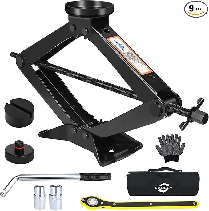 Car Jack - 3 Ton (6,600 lbs) Scissor Jack for Tesla Model Y, 3, X, S, Universal Emergency Kit with Pucks/Pads, Lug Wrench, Tire Changing Kit for Car, Sedan, SUV, MPV