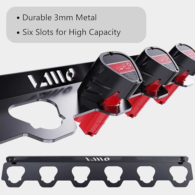 VAIIO Compatible Milwaukee M12 12V Battery Rack Holder, Wrought Iron Heavy Duty Thickened Batteries Slots, Stealth Battery Wall Mount Organizer Garage Storage,Workshops,Shelves