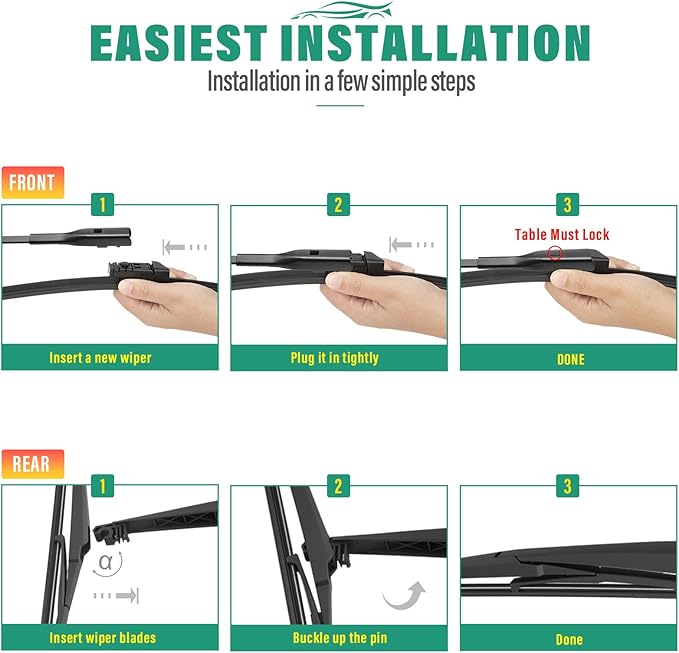26" 16" 12" Windshield Wiper Blades Replacement for LEXUS NX NX200t 2015 2016 2017 / NX300 2018-2021 / NX300h 2015-2021 Premium All Weather Front Rear Wipers Set - OEM Quality (Pack of 3)