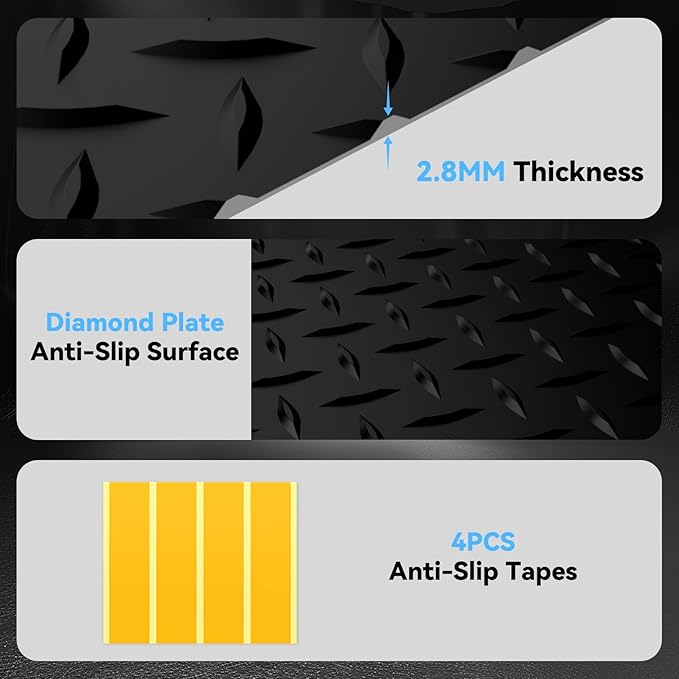 4x6 FT Garage Floor Mat,2.8mm Thickened PVC Flooring Roll for Under Car,24 SQFT Diamond Plate Black Garage Mats for Truck,Trailer,SUVs,Van,Golf Cart,Motorcycle（Included Tapes）