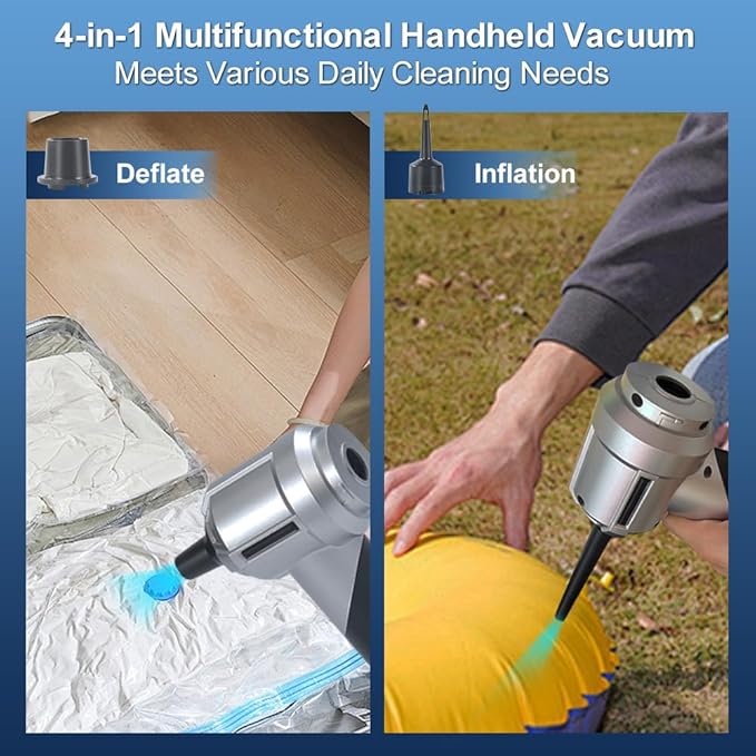 Handheld Foldable Car Vacuum, 4-in-1 18000PA Mini Vacuum Cleaner Portable Cordless, Air Blower, High Power Air Duster with Brushless Motor, for Car, Home, Office, Camping (Black)