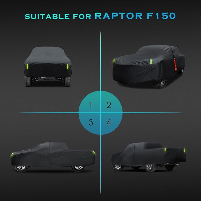 Truck Car Cover Waterproof All Weather Full Outdoor Pickup Car Cover Rain UV Protection, Size T3 Universal Fit for Ford F150 Chevy Silverado Dodge Ram 1500. (Fit Truck Length 229 to 242 inch)