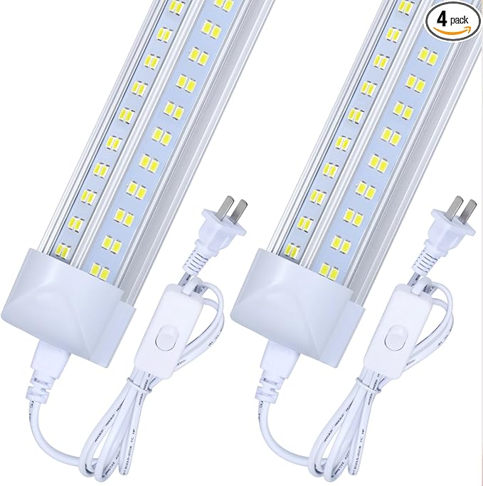 4 Pack,Led Shop Lights, 2FT Led Shop Light,30W 6000K 3500LM Clear White,Led Shop Light 2FT 110V Linkable Integrated V-Shape for Shop Garage,Warehouse