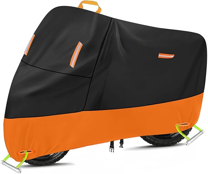 Large Motorcycle Cover Heavy Duty Motorcycle Tarp All Season Durable Waterproof Outdoor Protection Lock Holes Storage Bag Fit up to 80 inch Honda Grom Navi Scooter (L: 74" x 37" x 43")