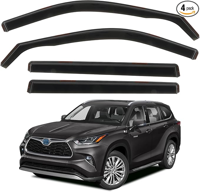 4pcs in Channel Rain Guards for 2021 2022 2023 2024 2025 Toyota Highlander, Extra Durable Side Window Wind Deflectors, Smoke Tinted Vent Window Visors Shade Shield for Cars