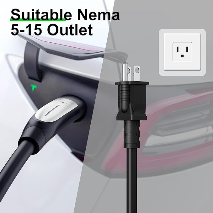 16 Amps Level 1 Tesla Charger, NEMA 5-15 Plug, Portable Electric Car Charger with a 23.5-Foot Cable, Compatible with Tesla Models X/Y/3/S and Cybertruck