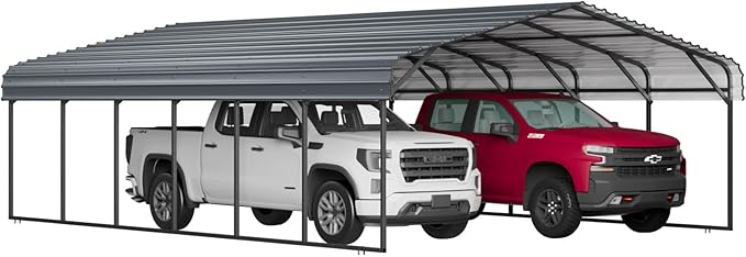 EBE 20'x30' Metal Carport, Heavy Duty Carports Canopy with Galvanized Steel Roof, Outdoor Carport Metal Garage Shelter Shade 2 Cars, Truck, Boat, SUV