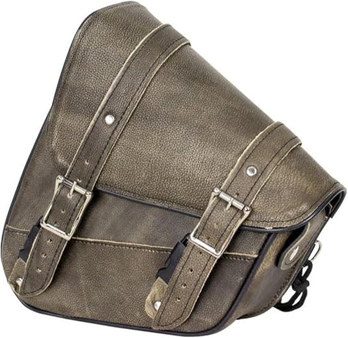 GARGOYLE BELLS Premium Naked Leather Swing Arm Bag For Motorcycle Left Side Solo Bags Saddle Bags For Softails Choppers (Style-1, Brown)