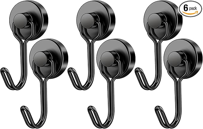 FINDMAG Magnetic Hooks, 40Lbs+ Strong Magnet Hooks for Cruise Cabins, Powerful Neodymium Magnets with Hooks for Hanging, Swivel Swing Black Magnetic Hooks for Fridge, Whiteboard, Kitchen, Toolbox